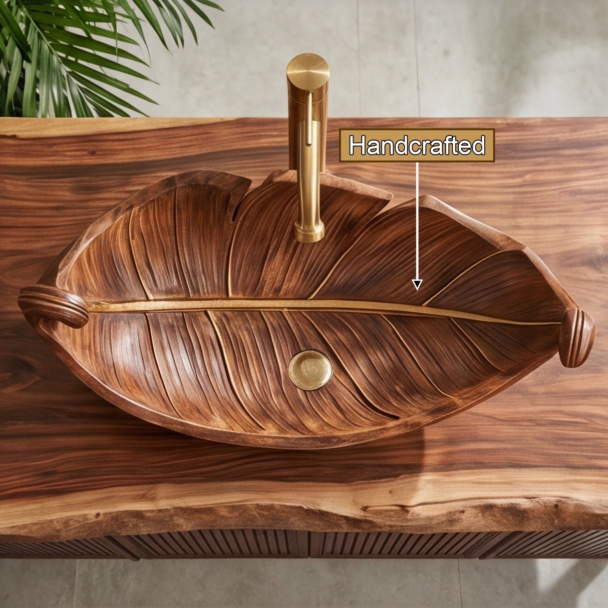 Acanthor Handcrafted Solid Wood Leaf Vessel Sink - Timberustic Vessel Sinks