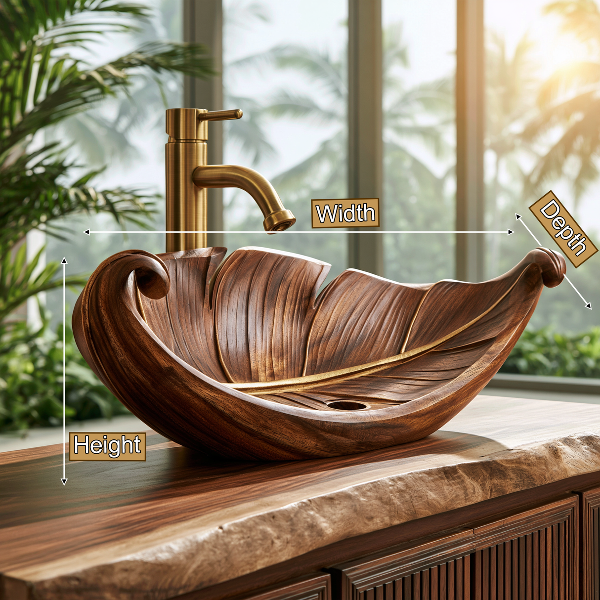 Acanthor Handcrafted Solid Wood Leaf Vessel Sink - Timberustic Vessel Sinks