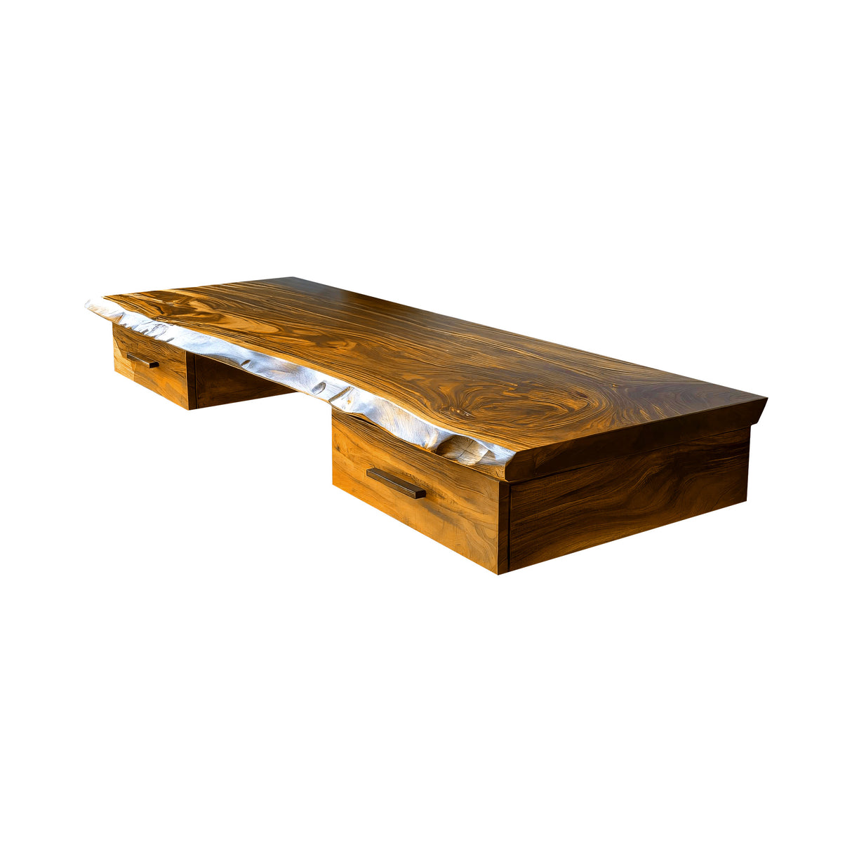 Aelric Live Edge Solid Wood Floating Desk with Drawers