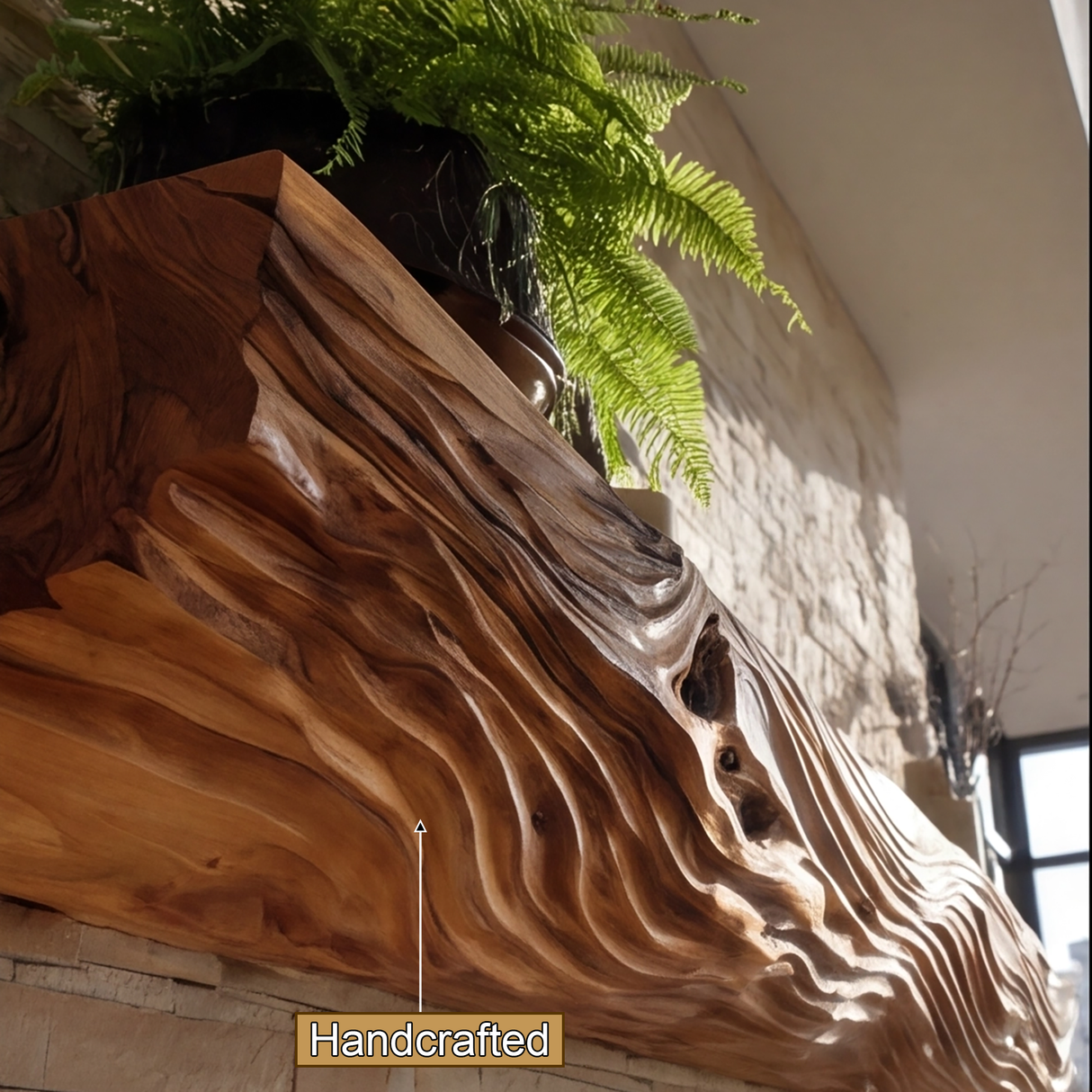 Aerivorn Flow-Carved Solid Wood Fireplace Mantel Shelf - Timberustic Fireplace Mantel Shelf