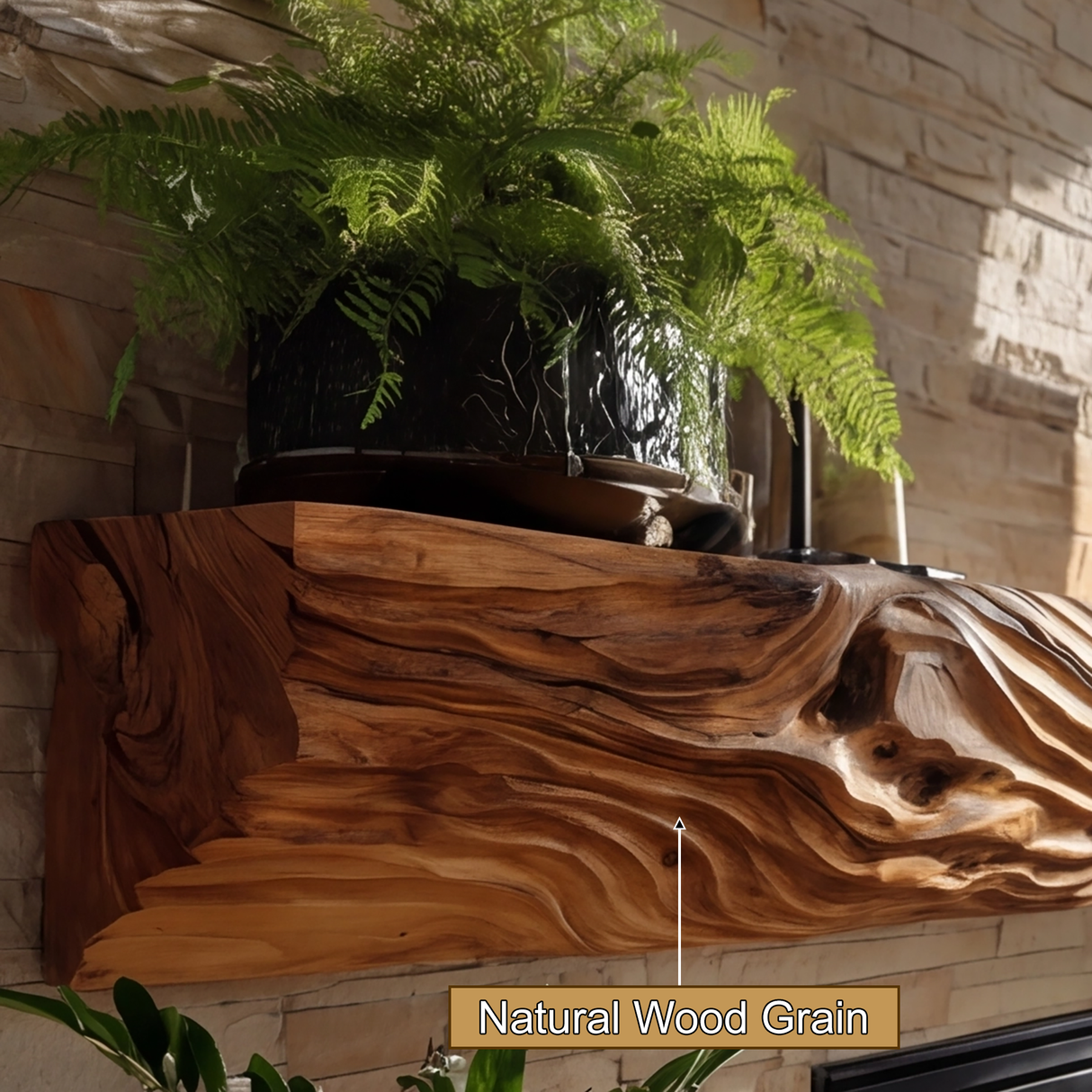Aerivorn Flow-Carved Solid Wood Fireplace Mantel Shelf - Timberustic Fireplace Mantel Shelf