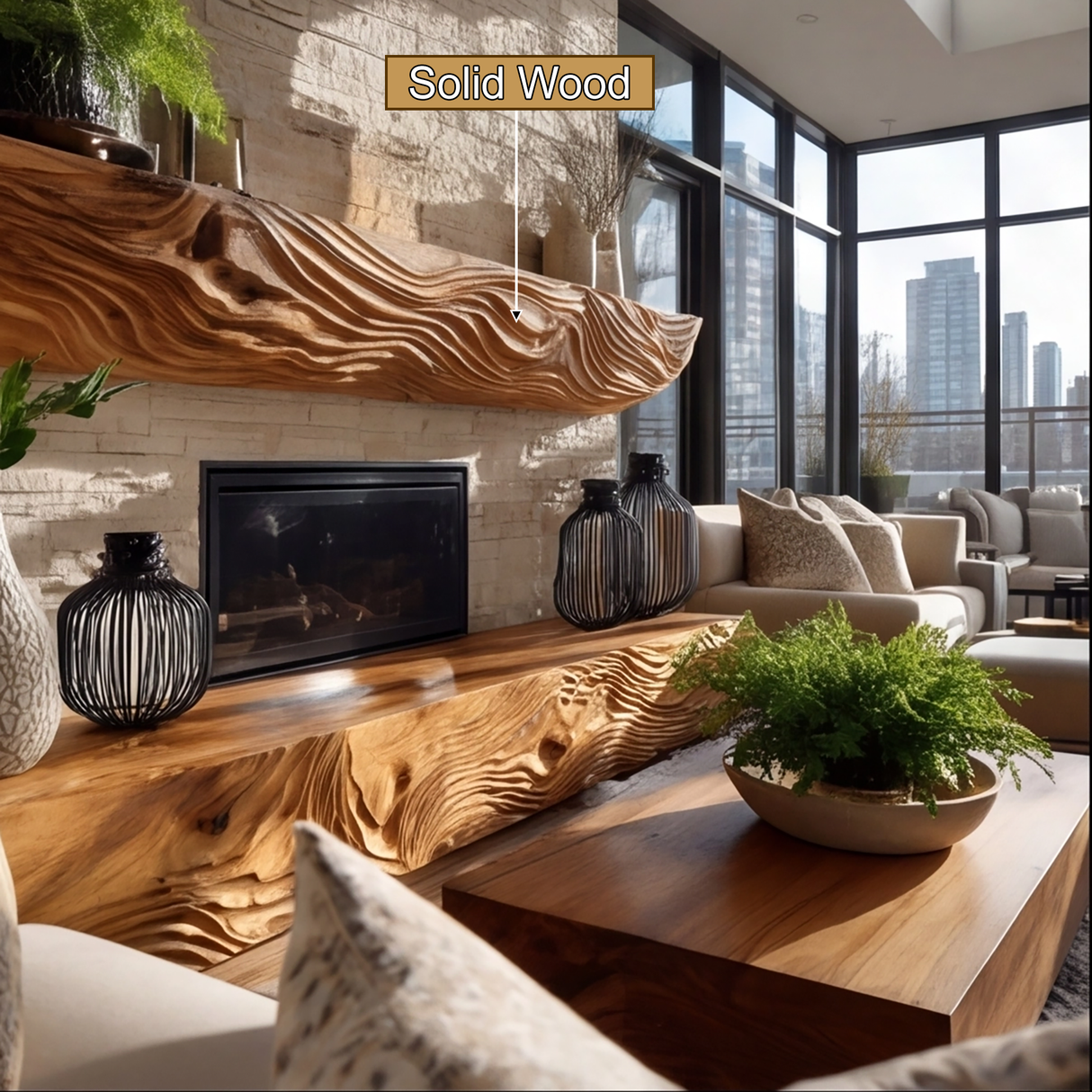 Aerivorn Flow-Carved Solid Wood Fireplace Mantel Shelf - Timberustic Fireplace Mantel Shelf