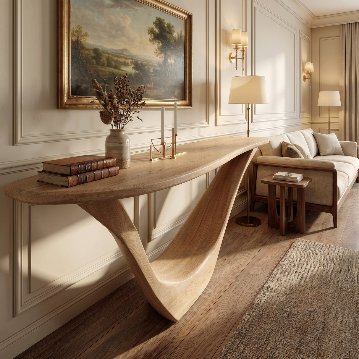 Aerovyn Sculpted Solid Wood Console Table Natural Oak - Timberustic Console Table