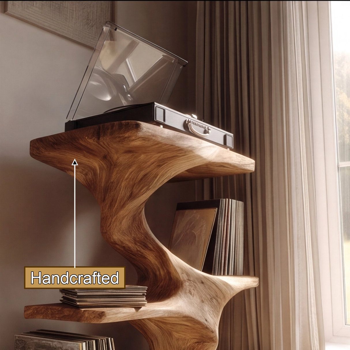 Aethergrove Handcrafted Solid Wood Record Player Stand SPA326441