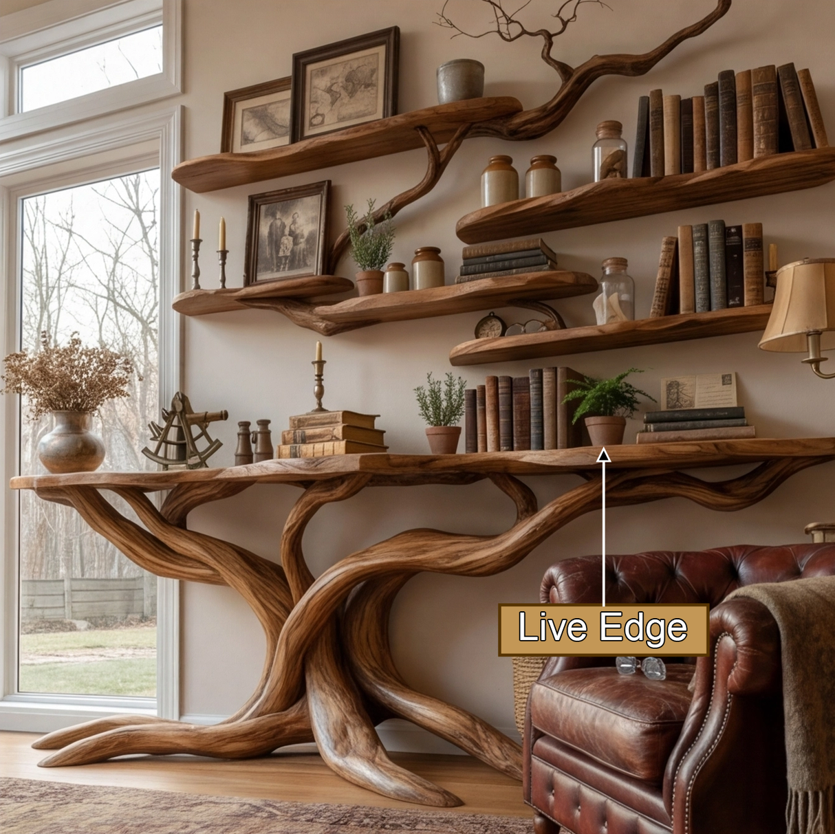 Aethorin Sculpted Solid Wood Console Table with Shelves - Timberustic Console Table with Shelves