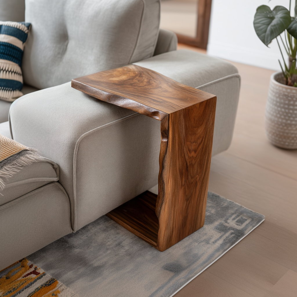 Alderwyn Sculpted Solid Wood Sofa Arm Table - Timberustic Sofa Arm Table