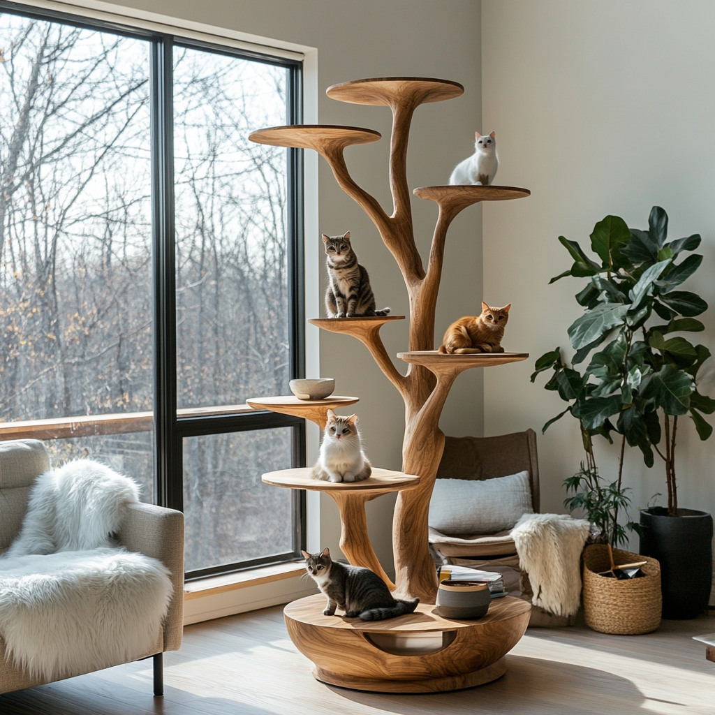 Altura Sculpted Solid Wood Tree-Inspired Cat Tree Shelf - Timberustic Tree-Inspired Cat Tree Shelf