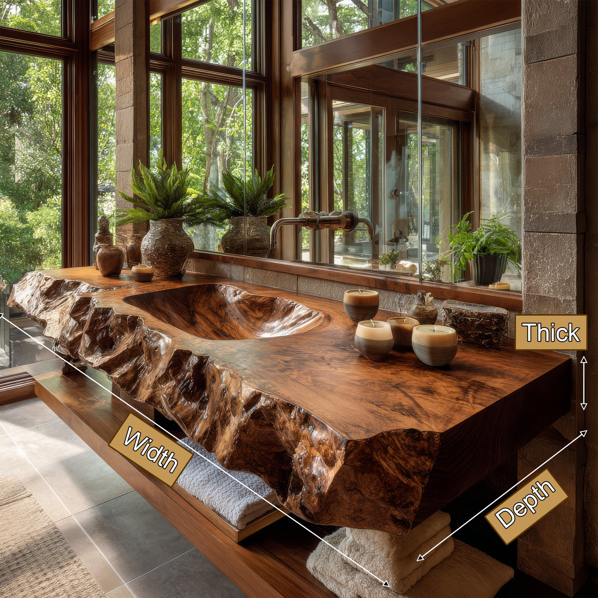 Alveric Sculpted Live Edge Solid Wood Floating Bathroom Vanity with Integrated Sink SPA365248 - Timberustic Floating Bathroom Vanity with Integrated Sink