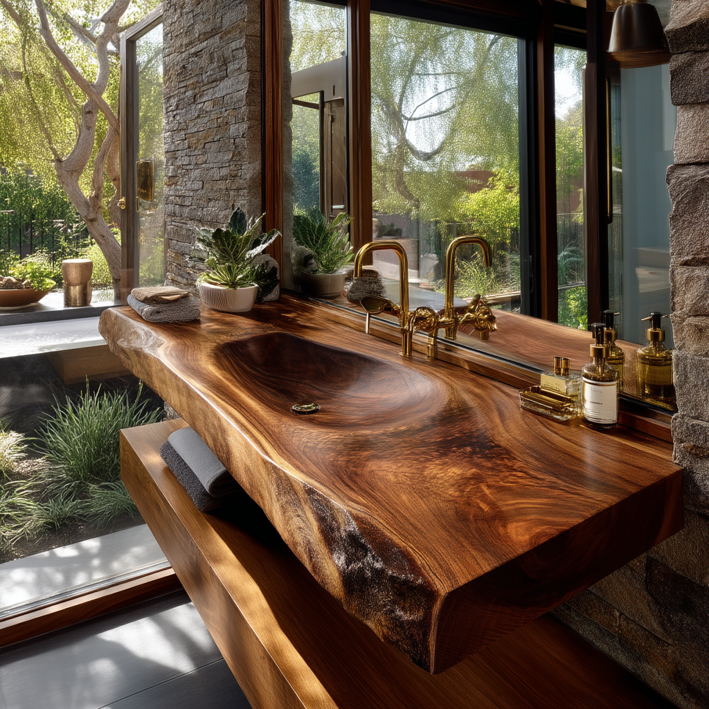 Alveris Live Edge Solid Wood Floating Bathroom Vanity with Integrated Sink SPA642310 - Timberustic Floating Bathroom Vanity with Integrated Sink