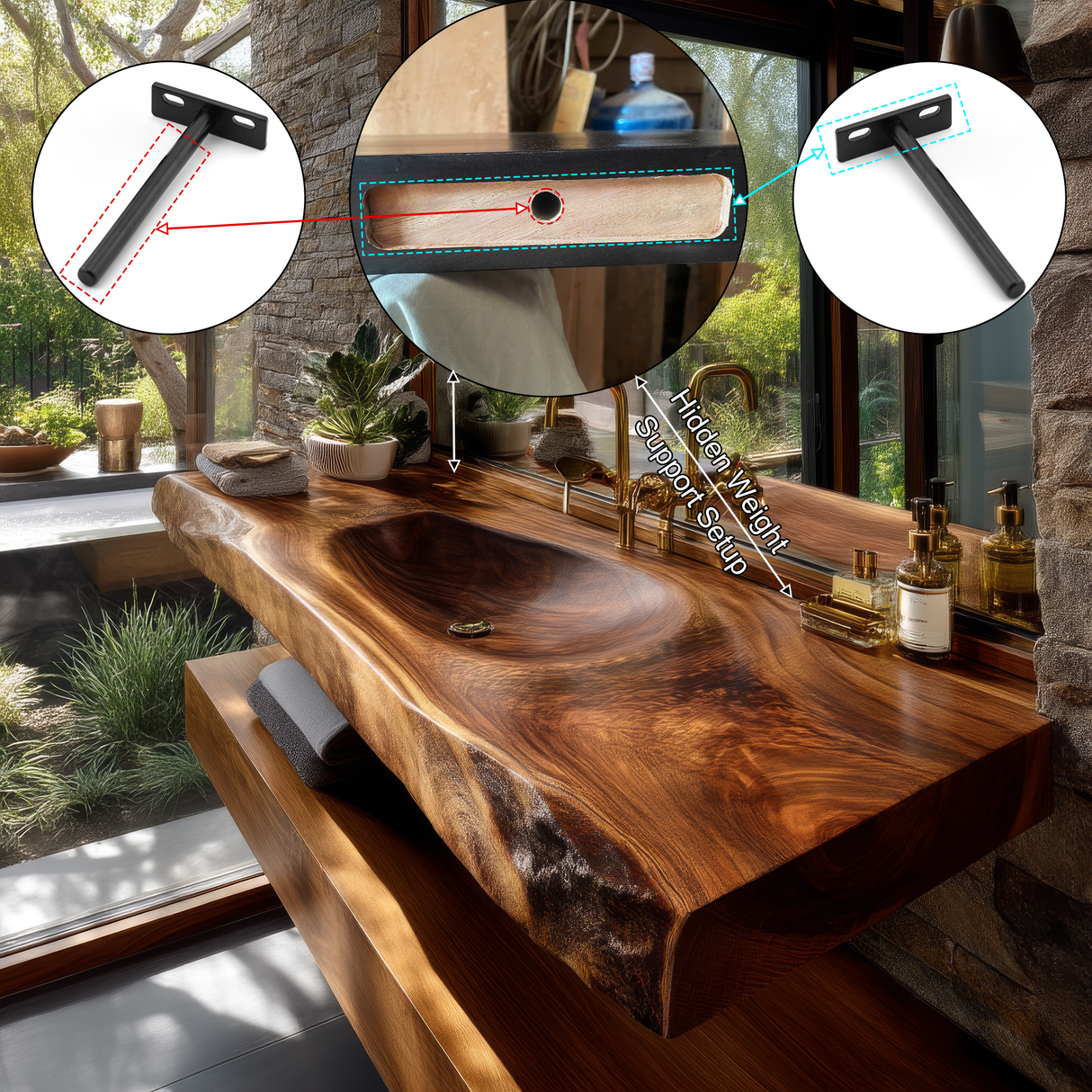 Alveris Live Edge Solid Wood Floating Bathroom Vanity with Integrated Sink SPA642310 - Timberustic Floating Bathroom Vanity with Integrated Sink