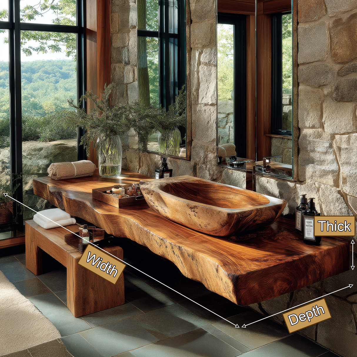 Alveron Live Edge Solid Wood Floating Bathroom Vanity SPA601905 - Timberustic Floating Bathroom Vanity