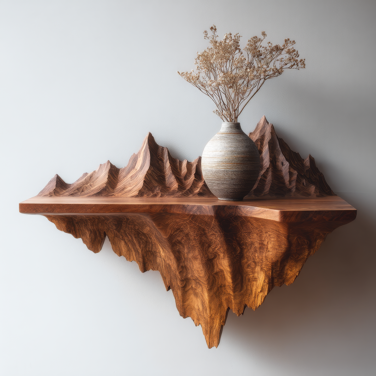 Alverra Sculpted Solid Wood Mountain Floating Shelf - Timberustic Floating Shelf
