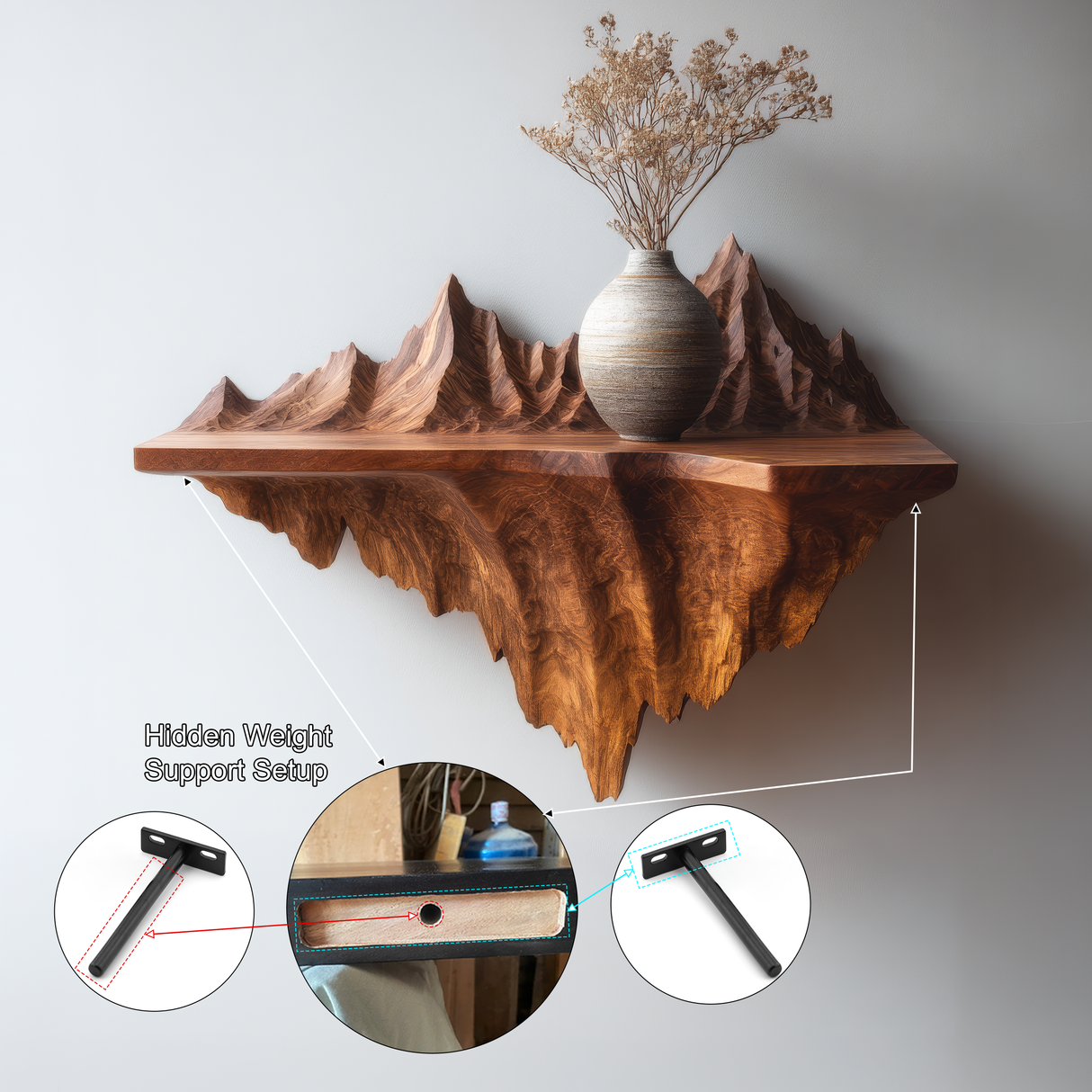 Alverra Sculpted Solid Wood Mountain Floating Shelf - Timberustic Floating Shelf
