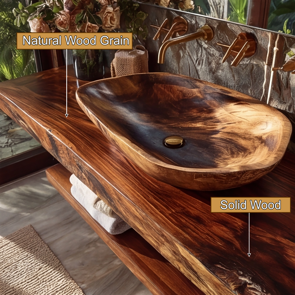 Alvoria Live Edge Solid Wood Floating Bathroom Vanity SPA563429 - Timberustic Floating Bathroom Vanity