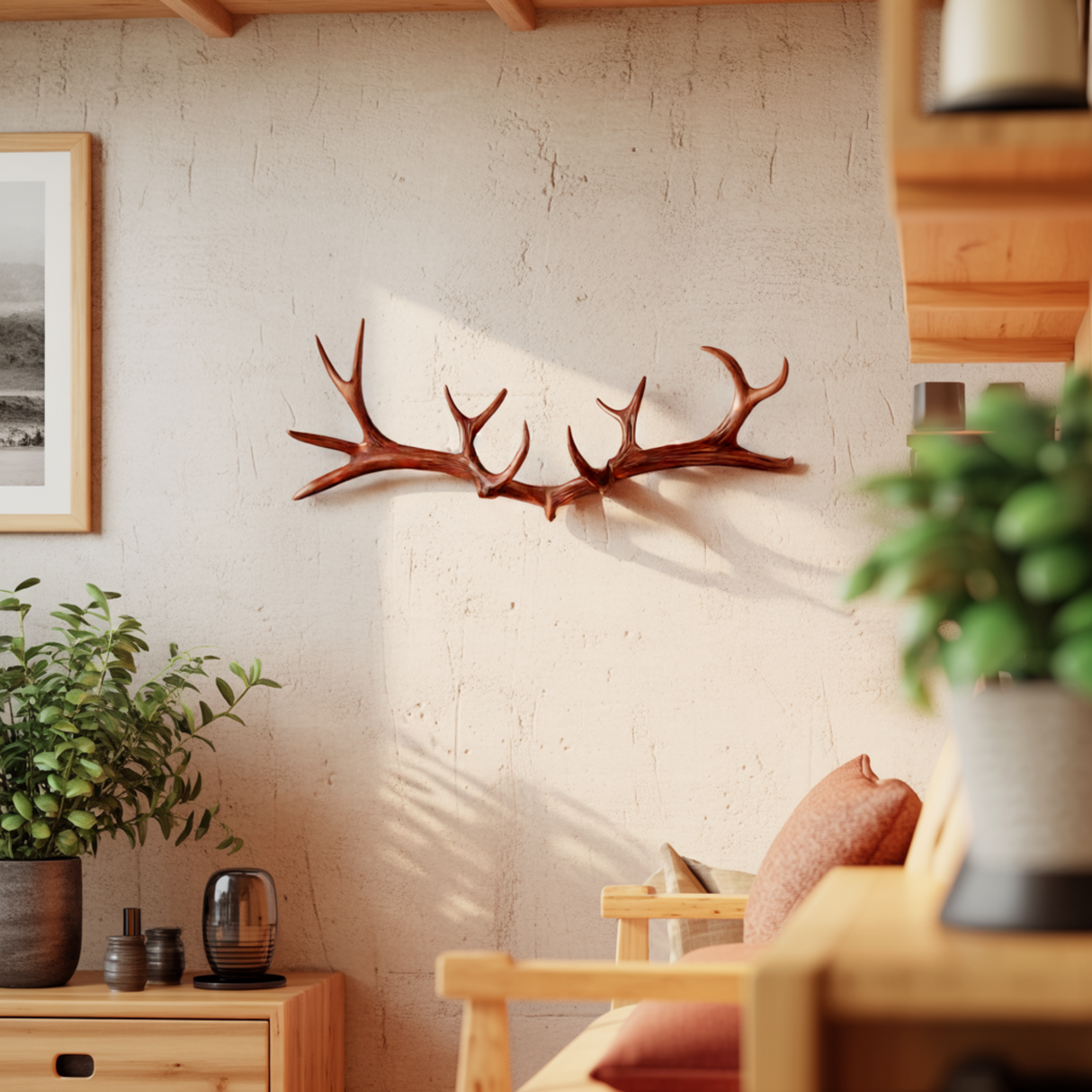 Antura Rustic Antler-Inspired Solid Wood Hook Rack - Timberustic Hook Rack