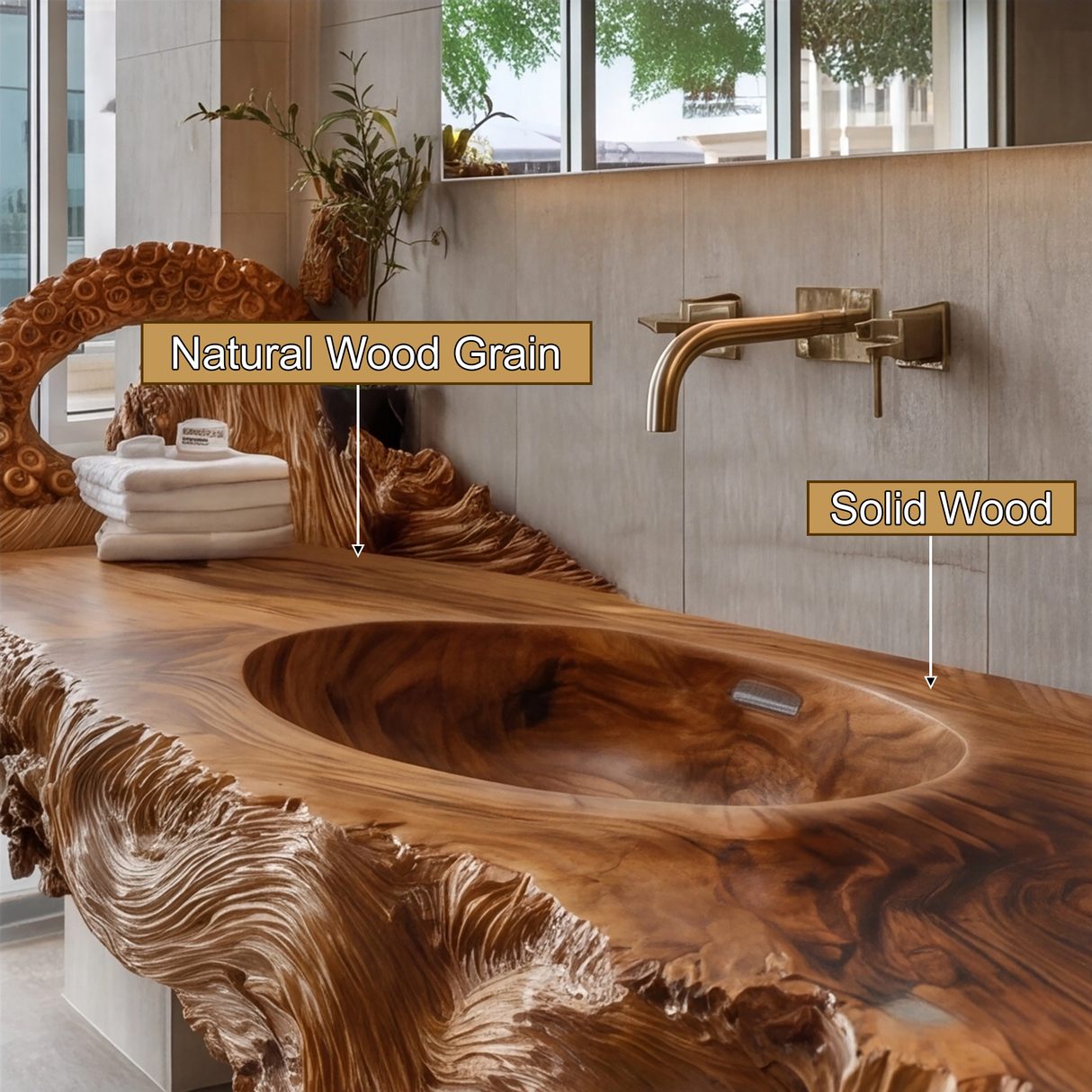 Aqualith Octopus Form Sculpted Solid Wood Floating Bathroom Vanity with Integrated Sink - Timberustic Floating Bathroom Vanity with Integrated Sink