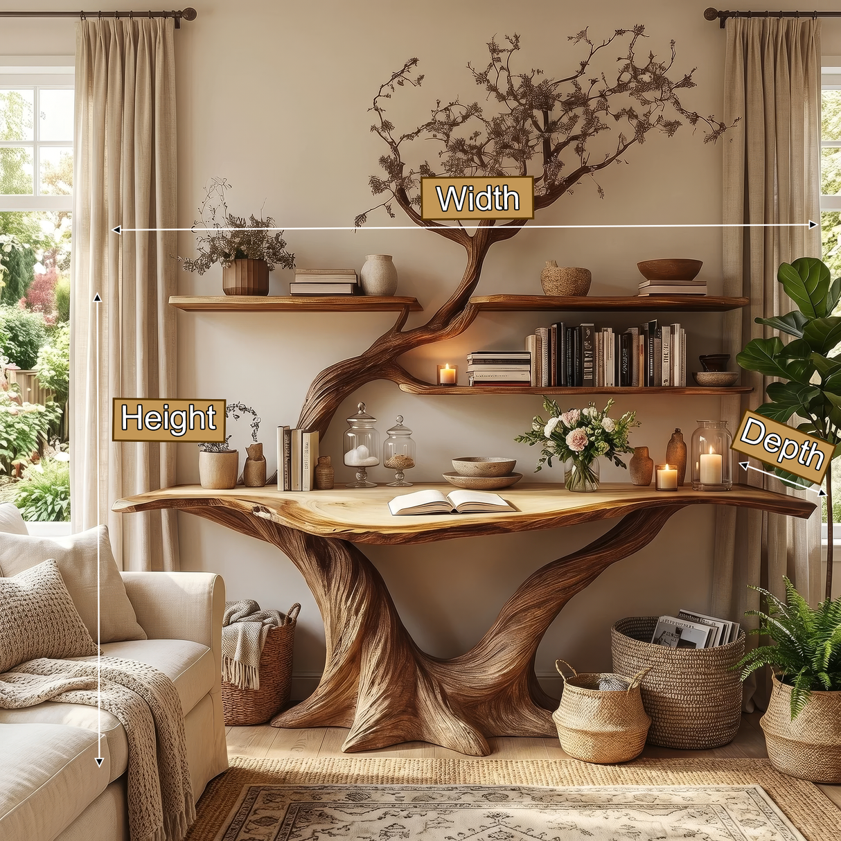 Arbelle Sculpted Solid Wood Console Table with Shelves - Timberustic Console Table with Shelves