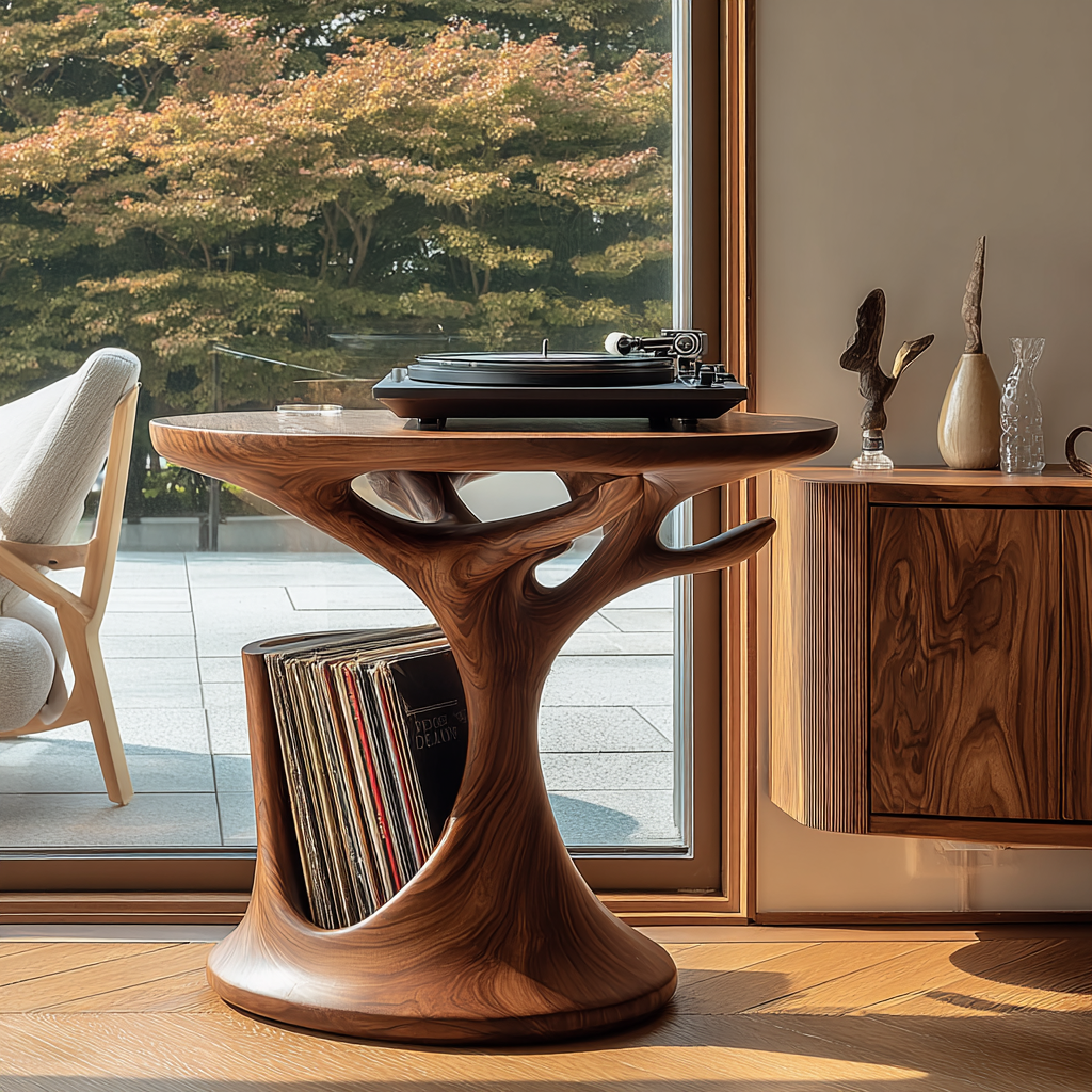 Arborea Treeform Sculpted Solid Wood Record Player Stand