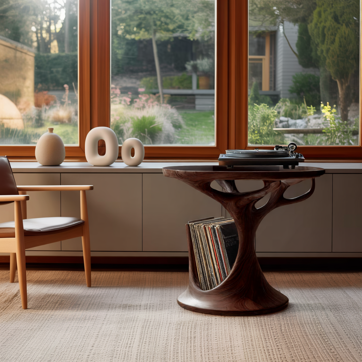 Arborea Treeform Sculpted Solid Wood Record Player Stand