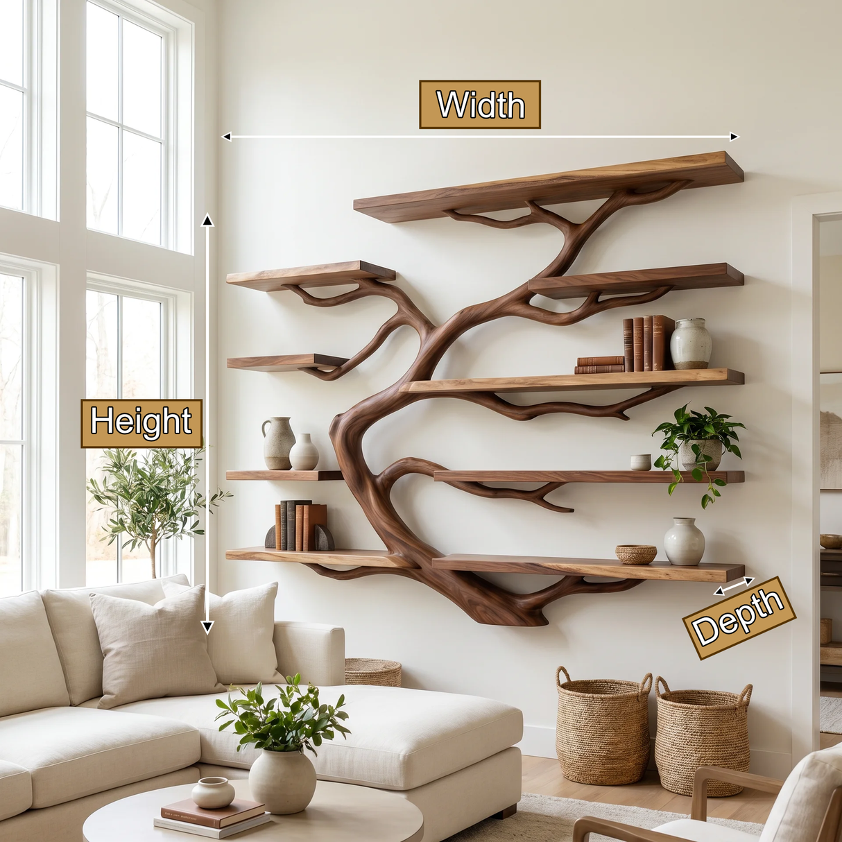 Arboren Handcrafted Solid Wood Floating Tree Bookshelf