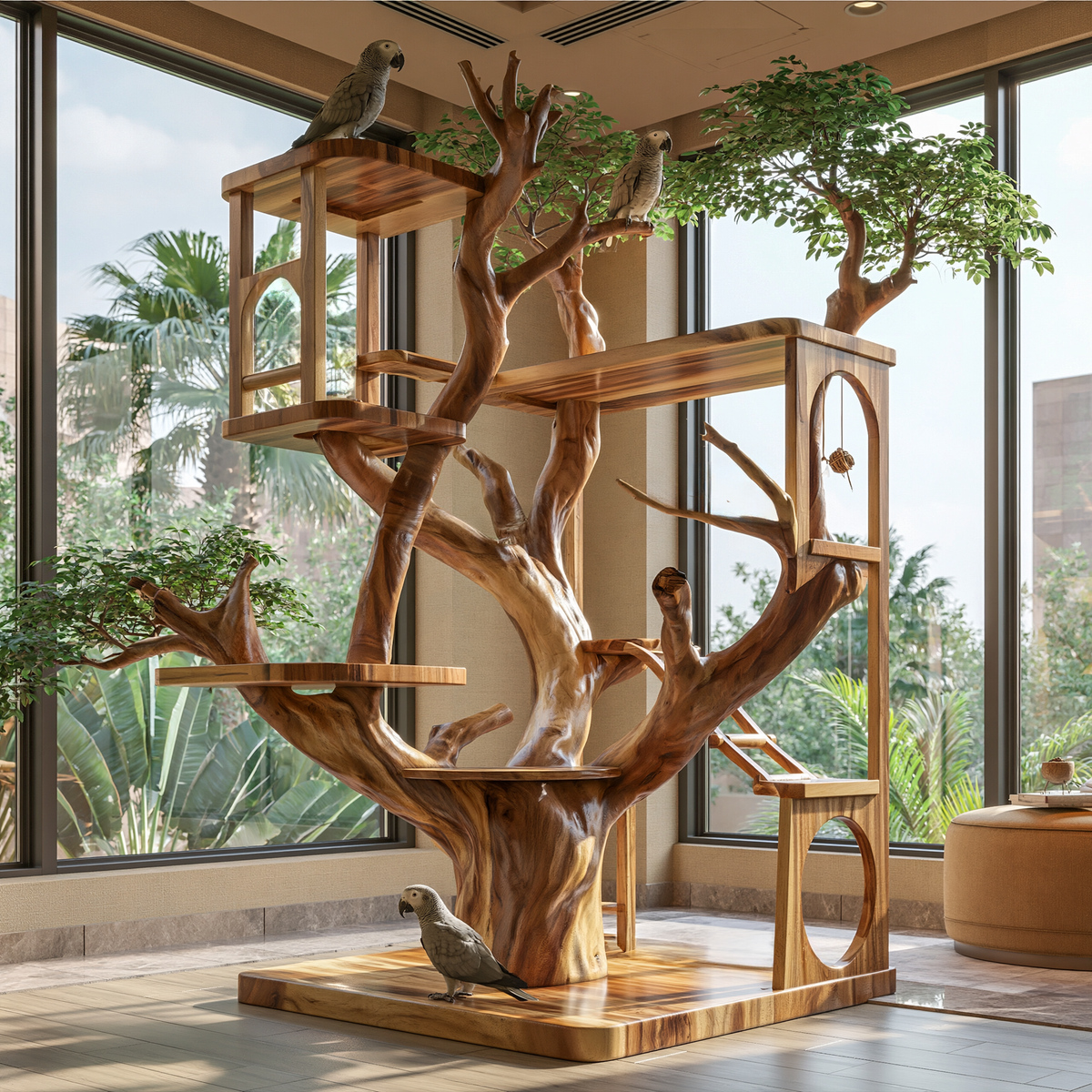 Arboreon Handcrafted Tree Branch Parrot Stand - Timberustic Tree Branch Parrot Stand
