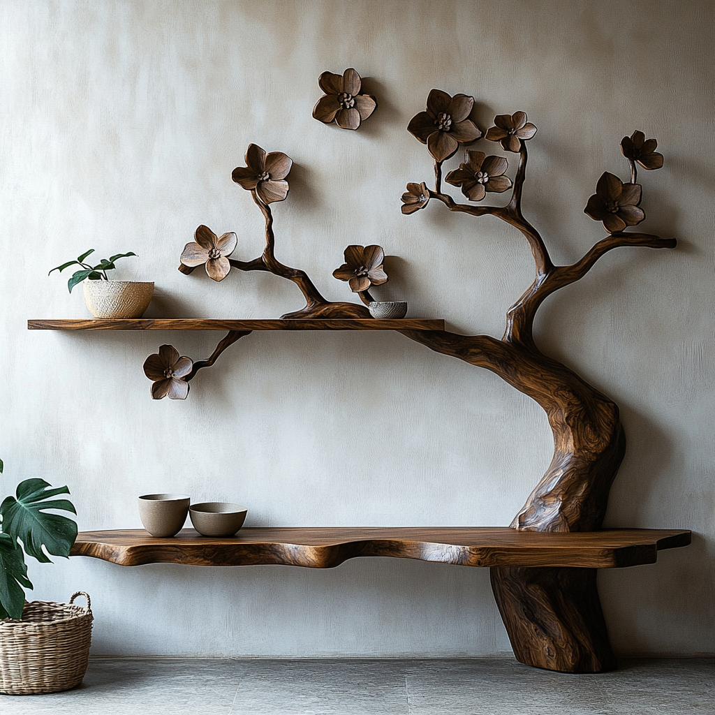 Arborielle Sculpted Solid Wood Tree-Inspired Display Shelf - Timberustic Tree-Inspired Display Shelf