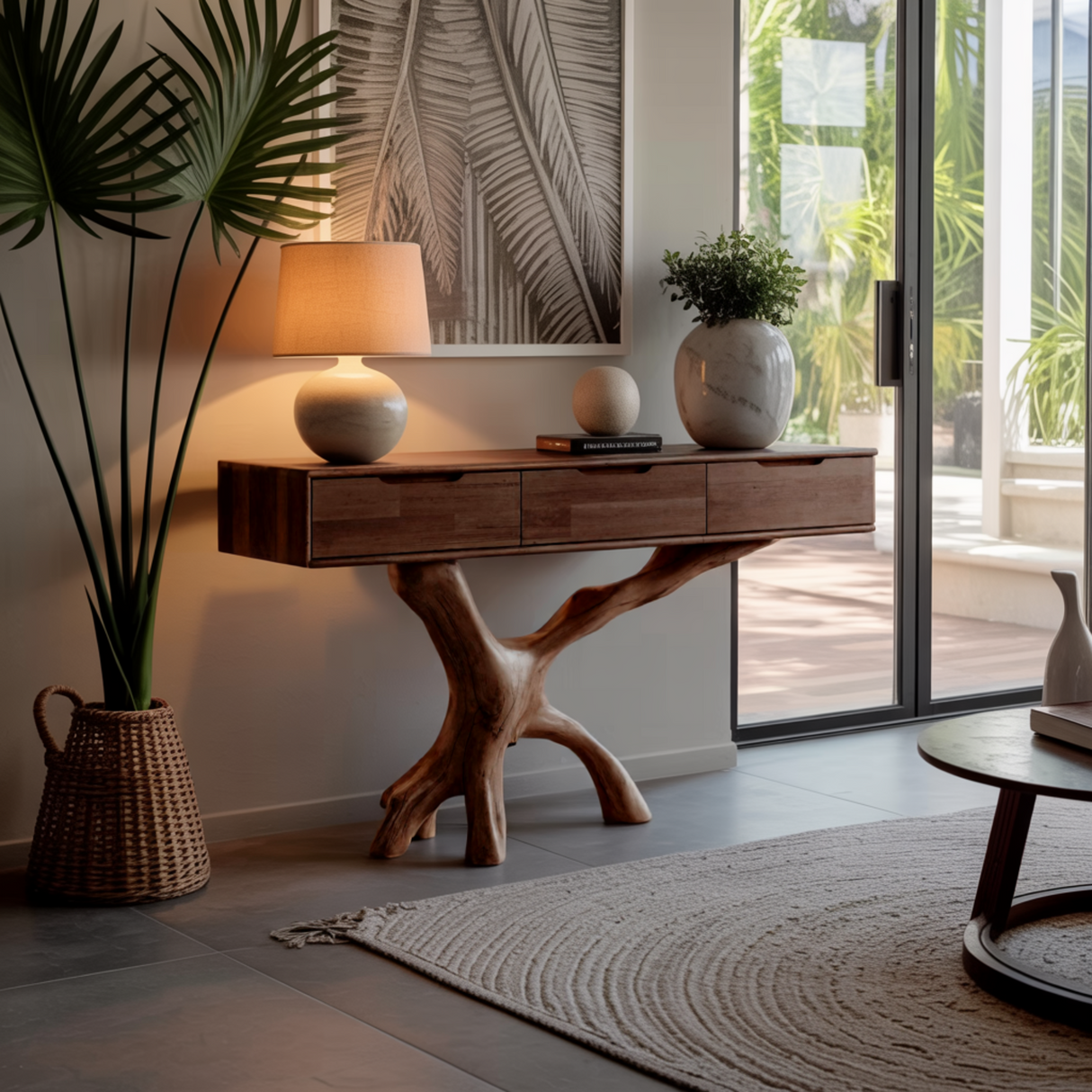 Arboris Branch-Leg Console Table with Modern Drawer Top