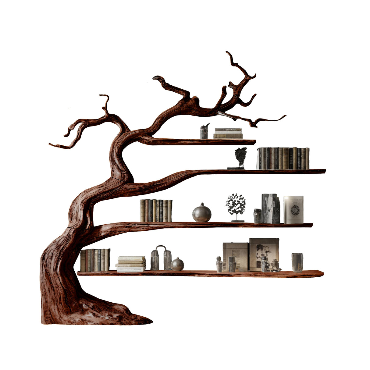 Arboris Drift Natural Wood Tree Bookshelf Dark Walnut - Timberustic Tree Bookshelf