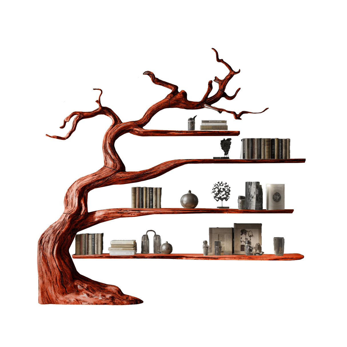 Arboris Drift Natural Wood Tree Bookshelf Mahogany - Timberustic Tree Bookshelf