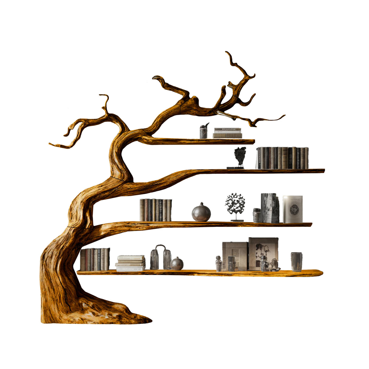 Arboris Drift Natural Wood Tree Bookshelf Teak - Timberustic Tree Bookshelf