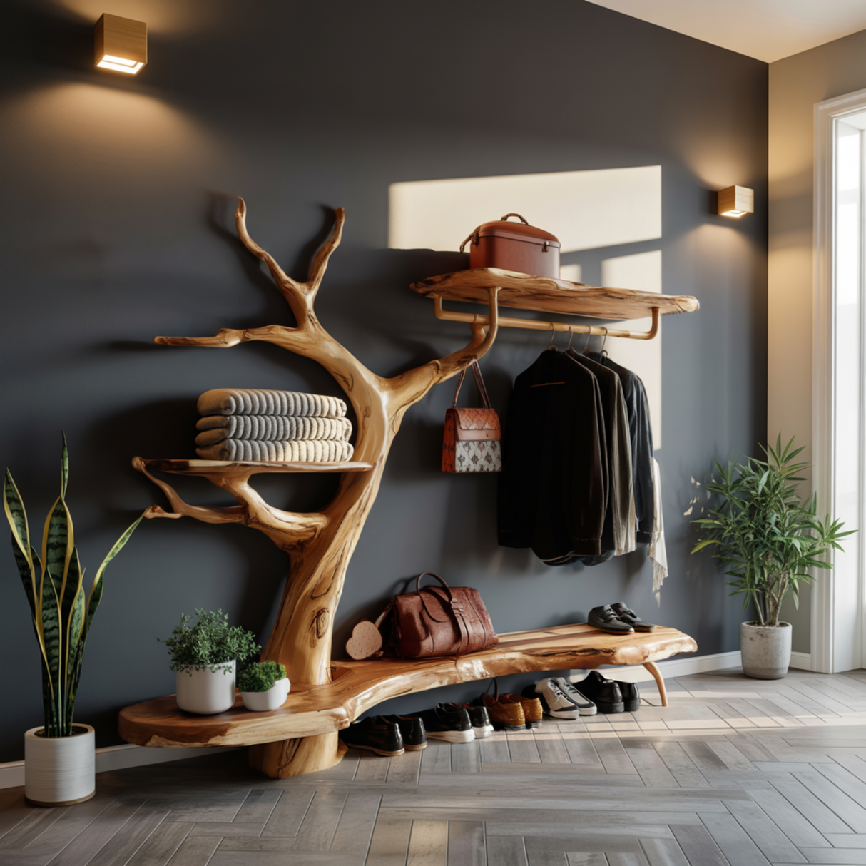 Arboris Haven Tree-Shaped Solid Wood Entryway Organizer - Timberustic Entryway Organizer