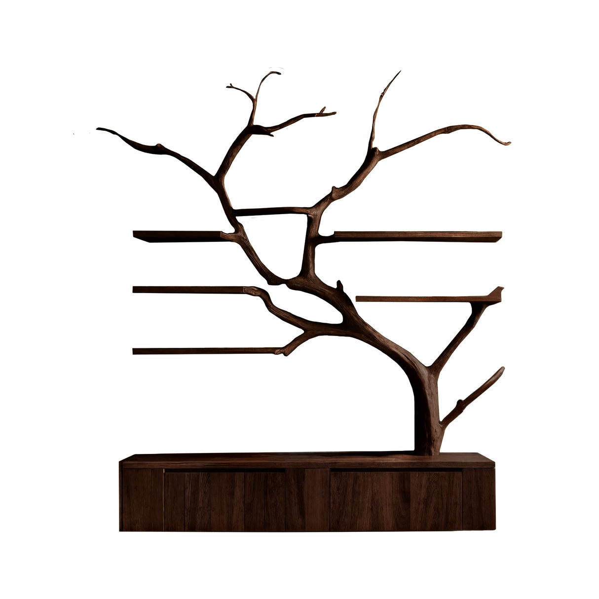 Arboris Organic Handcrafted Solid Wood Floating Bathroom Vanity with Branch Tree Shelves Dark Walnut - Timberustic Floating Bathroom Vanity With Drawers
