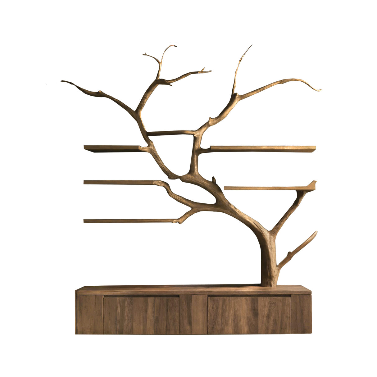 Arboris Organic Handcrafted Solid Wood Floating Bathroom Vanity with Branch Tree Shelves