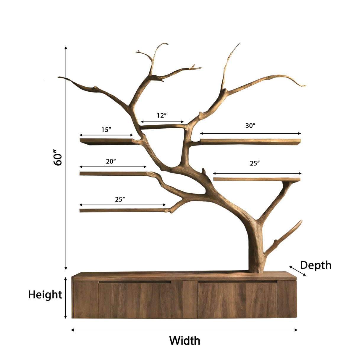 Arboris Organic Handcrafted Solid Wood Floating Bathroom Vanity with Branch Tree Shelves - Timberustic Floating Bathroom Vanity With Drawers
