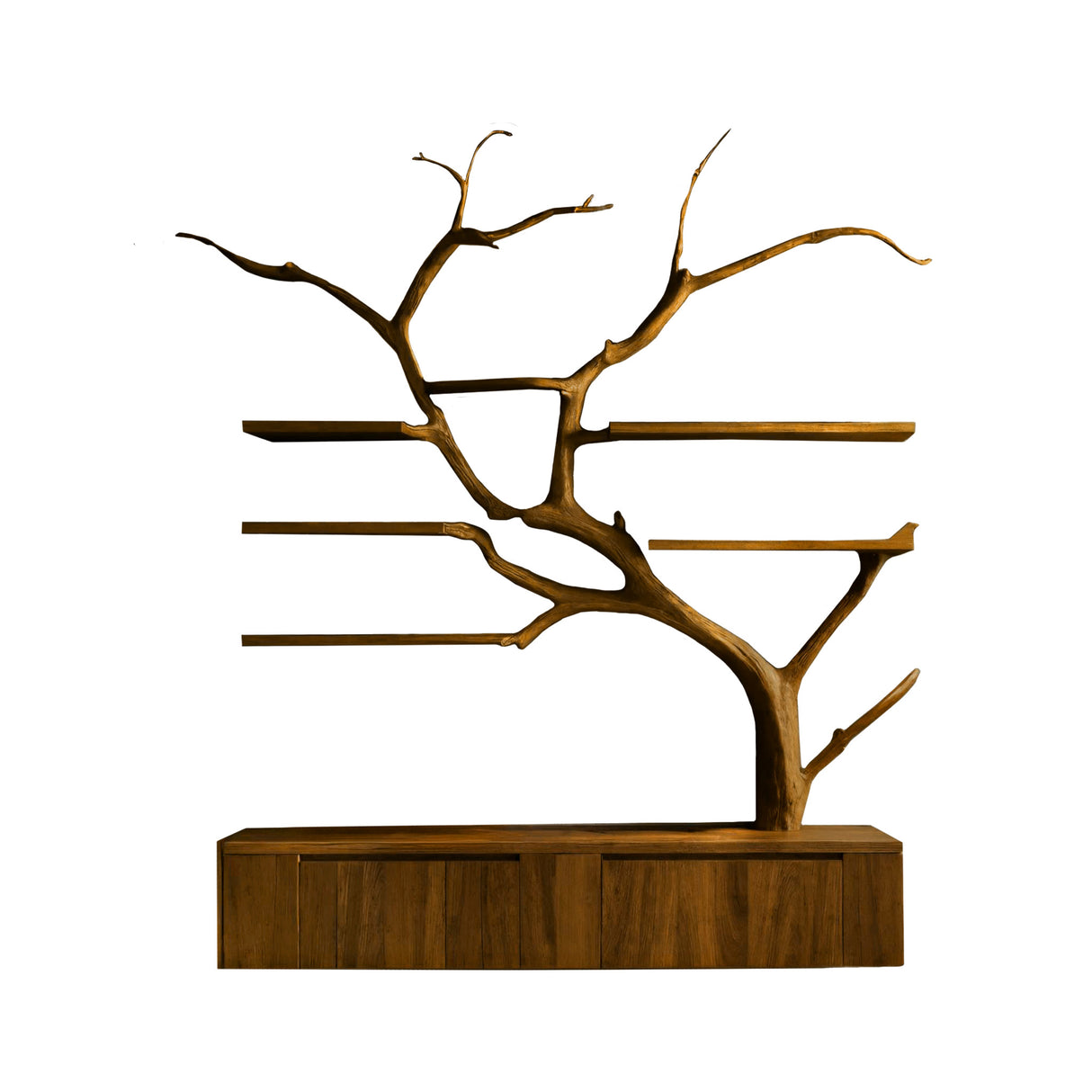 Arboris Organic Handcrafted Solid Wood Floating Bathroom Vanity with Branch Tree Shelves Teak - Timberustic Floating Bathroom Vanity With Drawers