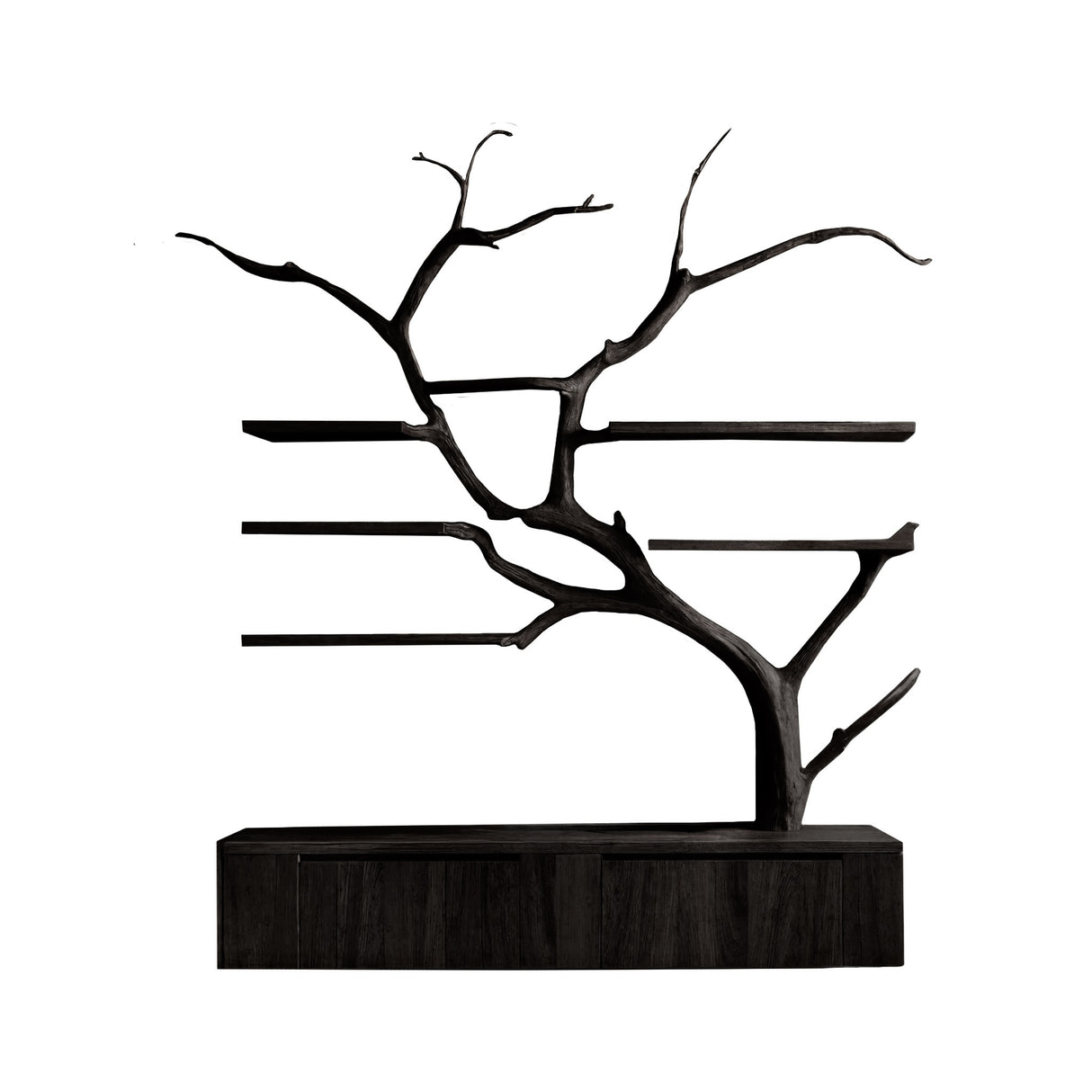 Arboris Organic Handcrafted Solid Wood Floating Bathroom Vanity with Branch Tree Shelves Black - Timberustic Floating Bathroom Vanity With Drawers