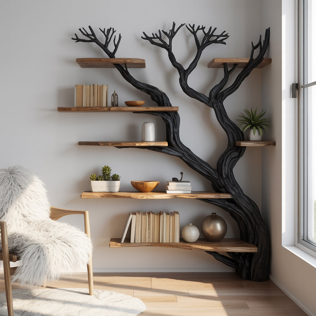 Arboris Vein Live Edge Solid Wood Tree Bookshelf