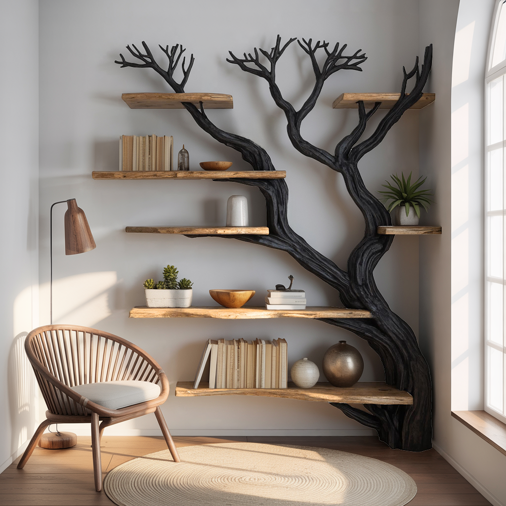 Arboris Vein Live Edge Solid Wood Tree Bookshelf - Timberustic Tree Bookshelf