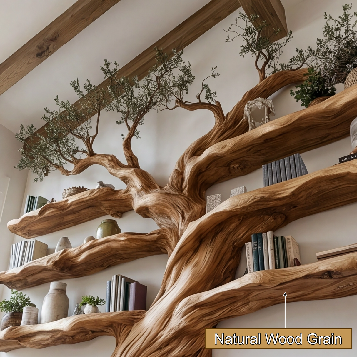 Arborwyn Live Edge Solid Wood Tree Bookshelf - Timberustic Tree Bookshelf