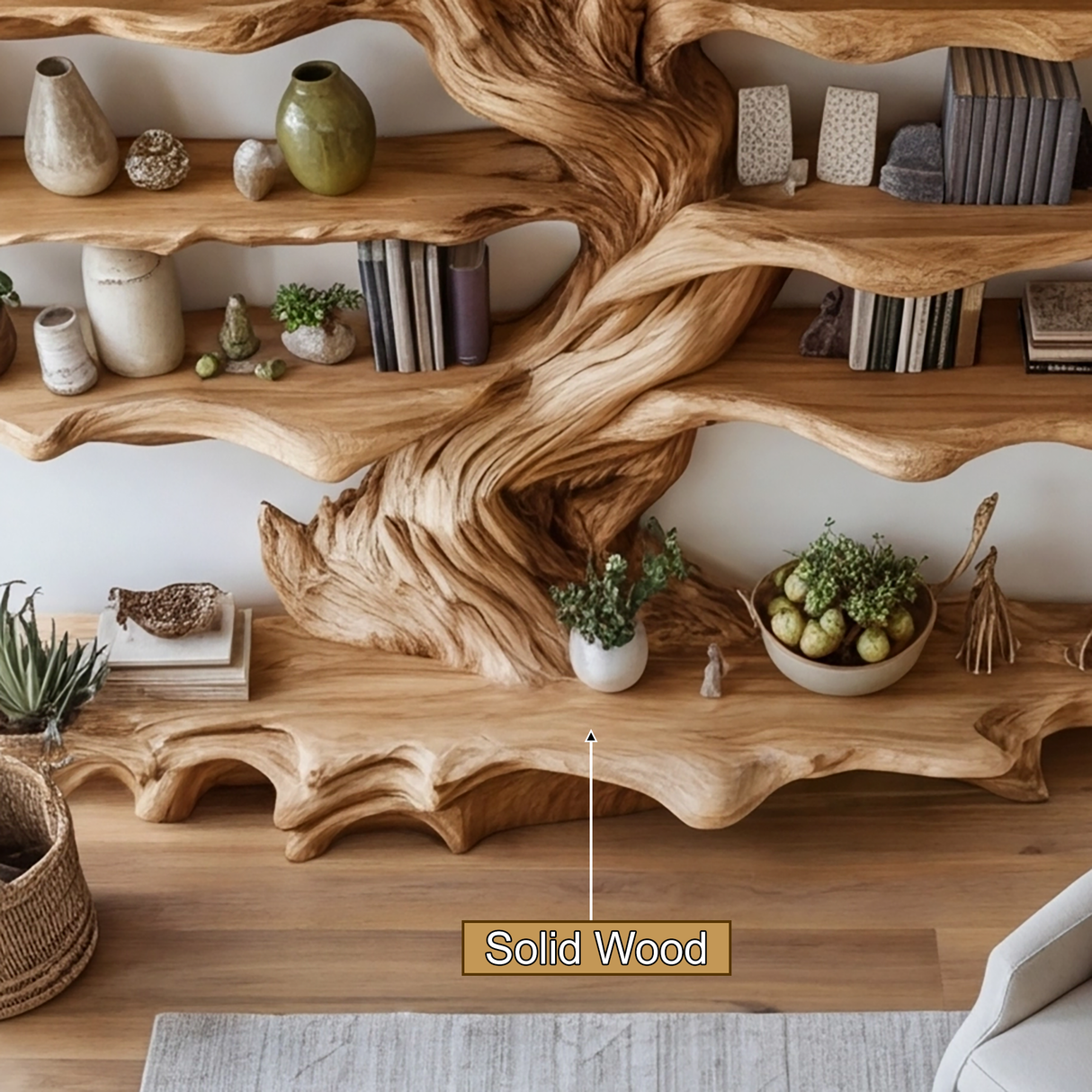 Arborwyn Live Edge Solid Wood Tree Bookshelf - Timberustic Tree Bookshelf