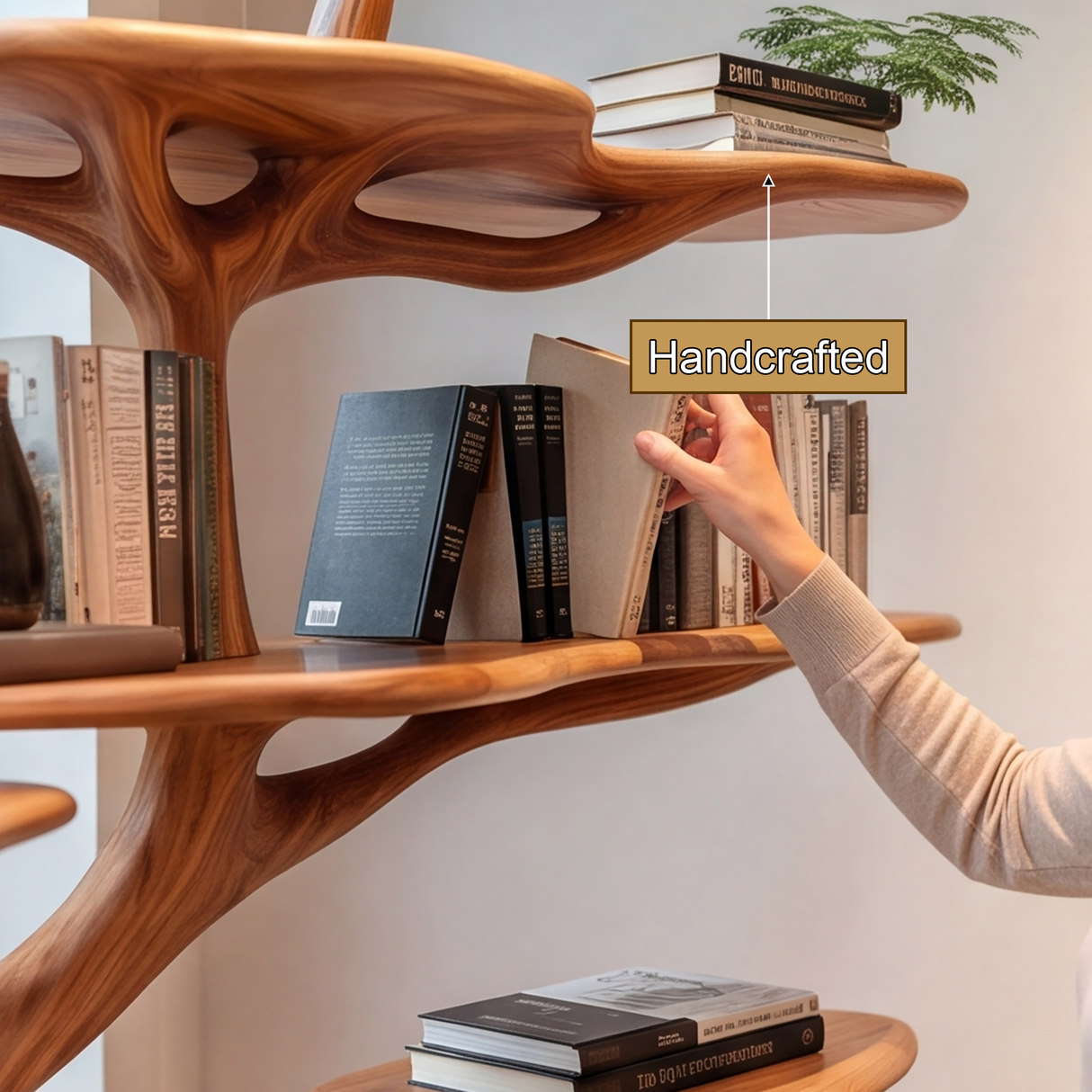 Arboryx Handcrafted Sculpted Solid Wood Tree Bookshelf with Drawers SPA263467
