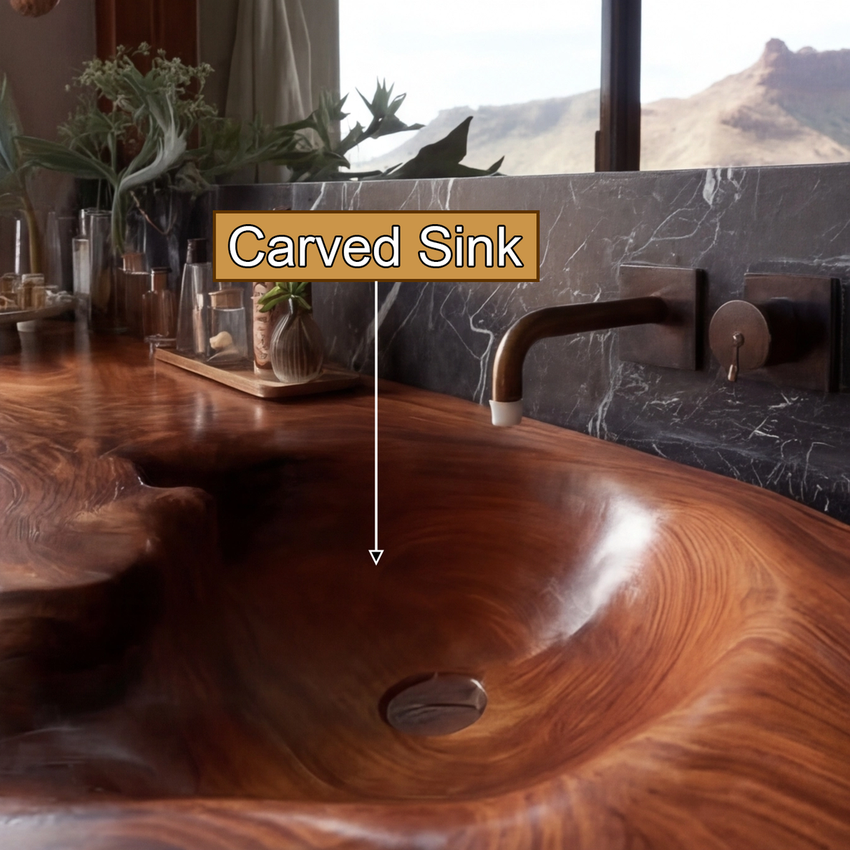 Ardento Sculpted Live Edge Solid Wood Floating Bathroom Vanity with Integrated Sink SPA353452 - Timberustic Floating Bathroom Vanity with Integrated Sink