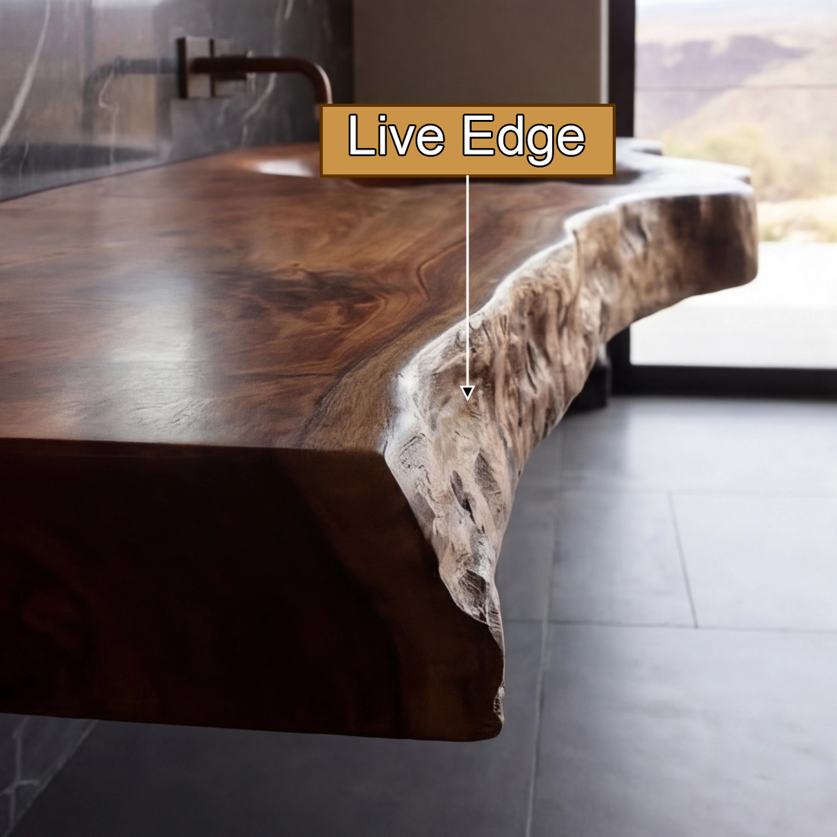 Ardento Sculpted Live Edge Solid Wood Floating Bathroom Vanity with Integrated Sink SPA353452 - Timberustic Floating Bathroom Vanity with Integrated Sink