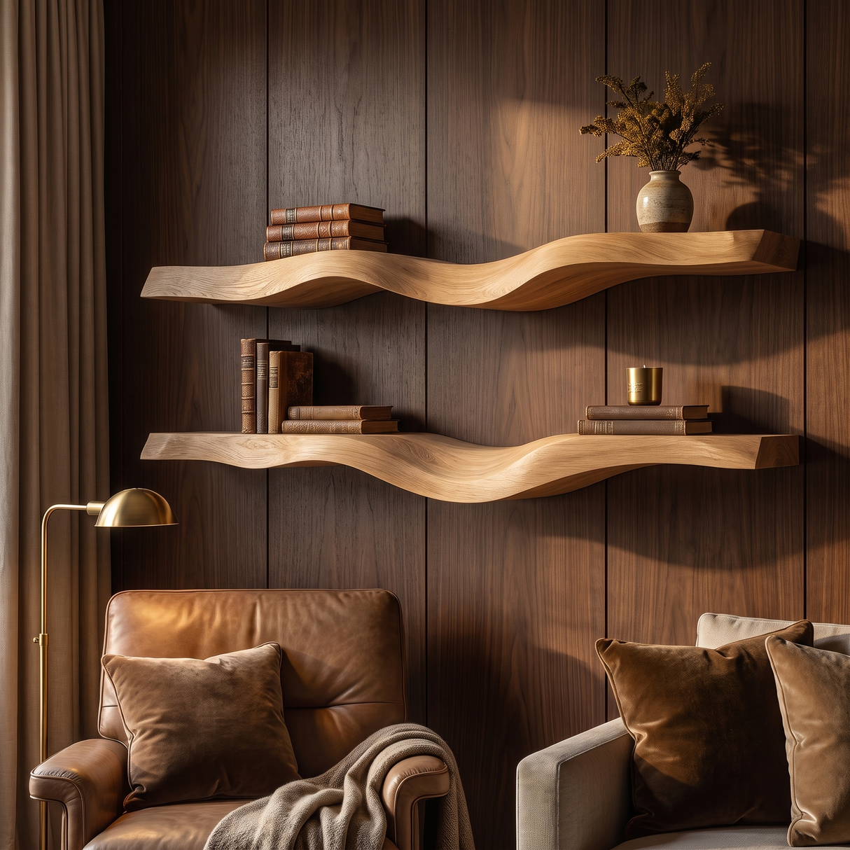 Ardessa Sculpted Solid Wood Floating Shelf SPA359392 Natural Oak - Timberustic Floating Shelf