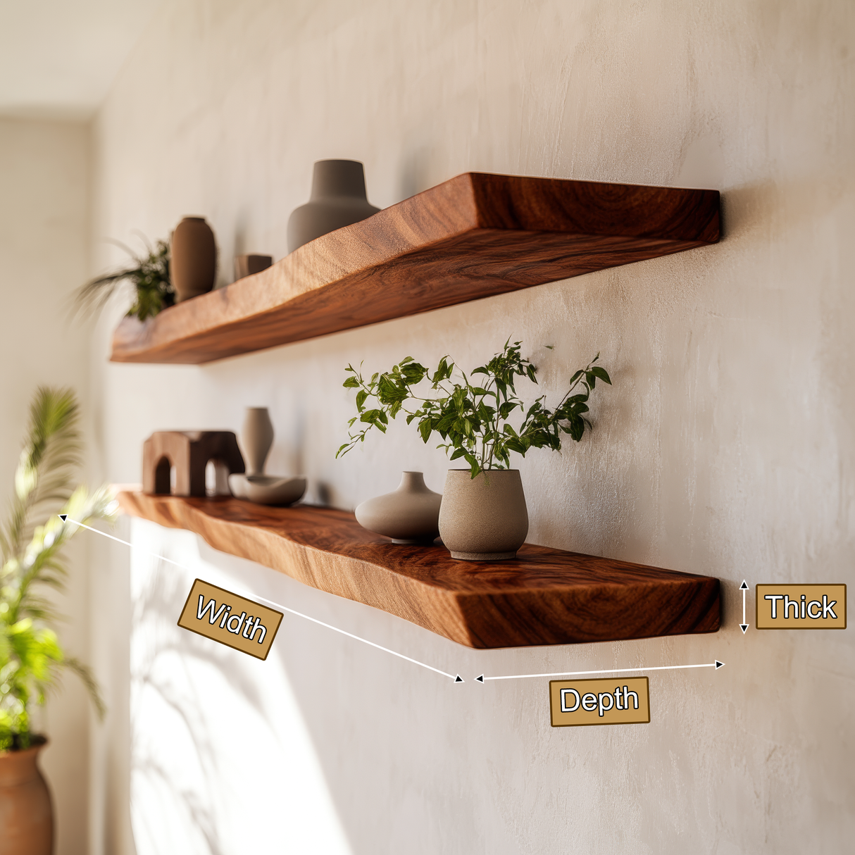 Arliven Live Edge Solid Wood Floating Shelf SPA383961 - Timberustic Floating Shelf