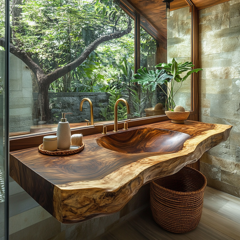 Arvessa Live Edge Solid Wood Floating Bathroom Vanity with Integrated Sink SPA256586 - Timberustic Floating Bathroom Vanity with Integrated Sink