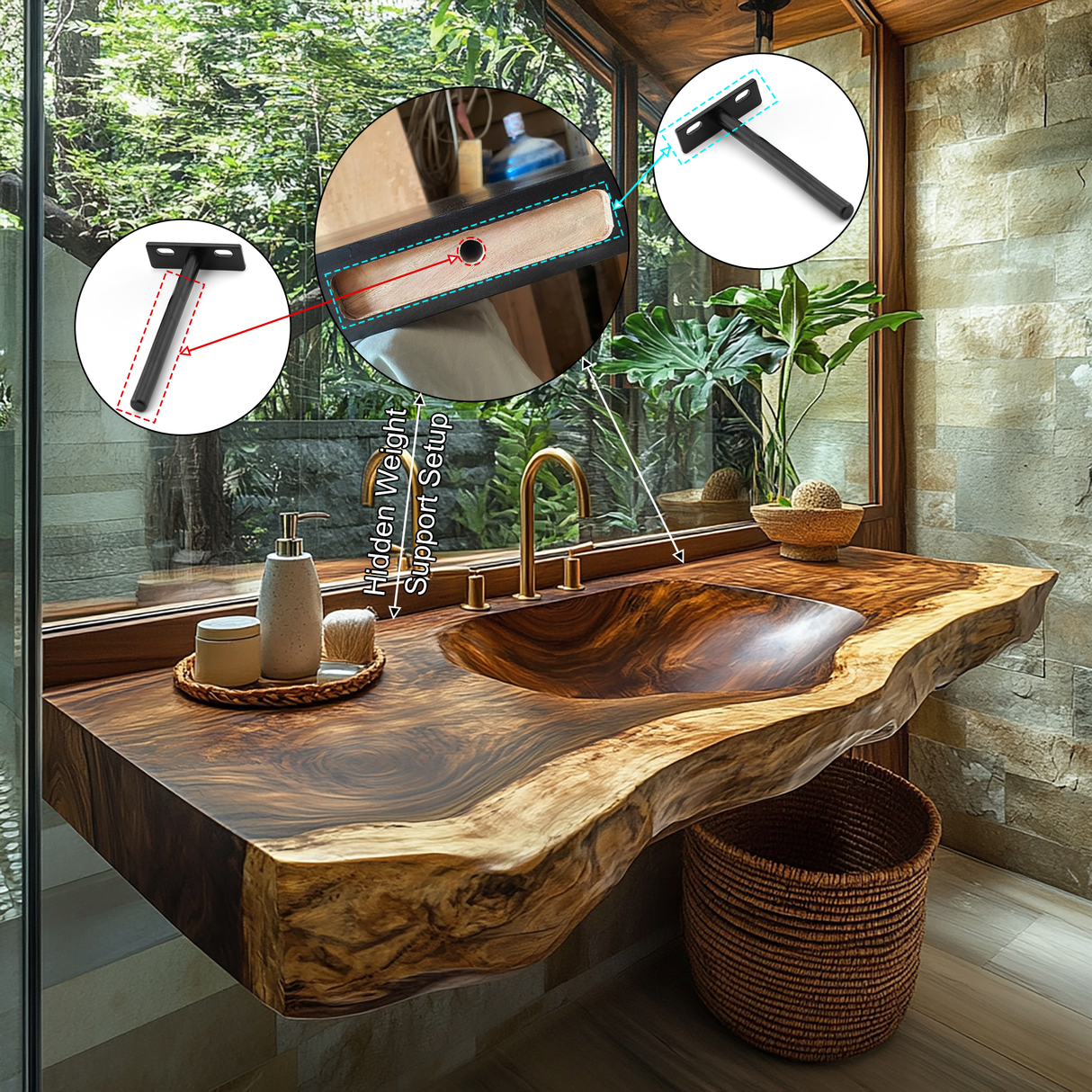 Arvessa Live Edge Solid Wood Floating Bathroom Vanity with Integrated Sink SPA256586 - Timberustic Floating Bathroom Vanity with Integrated Sink