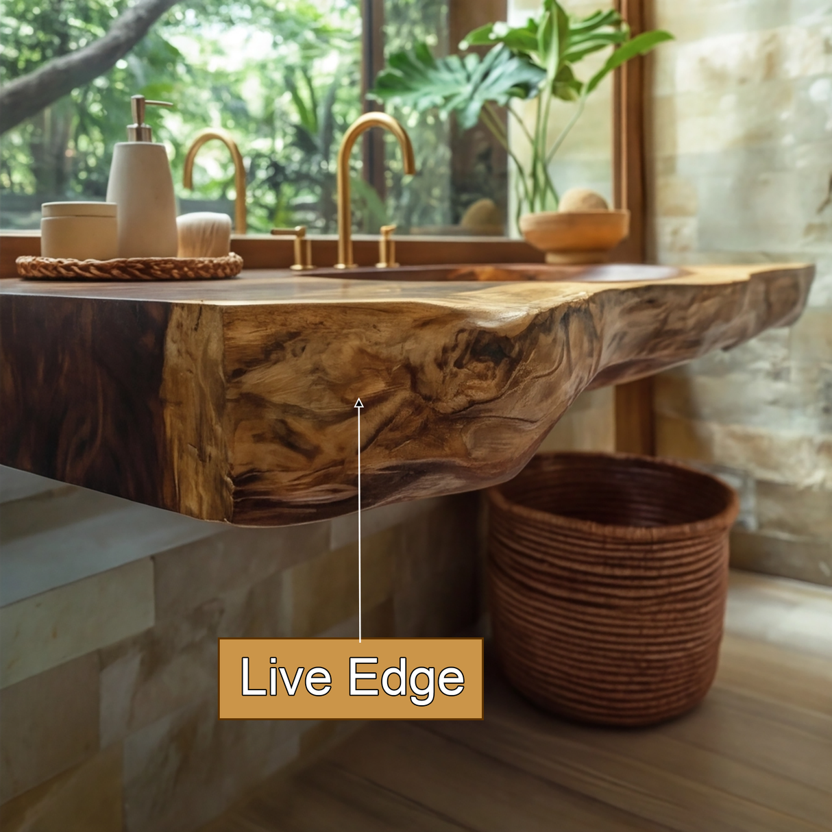 Arvessa Live Edge Solid Wood Floating Bathroom Vanity with Integrated Sink SPA256586 - Timberustic Floating Bathroom Vanity with Integrated Sink