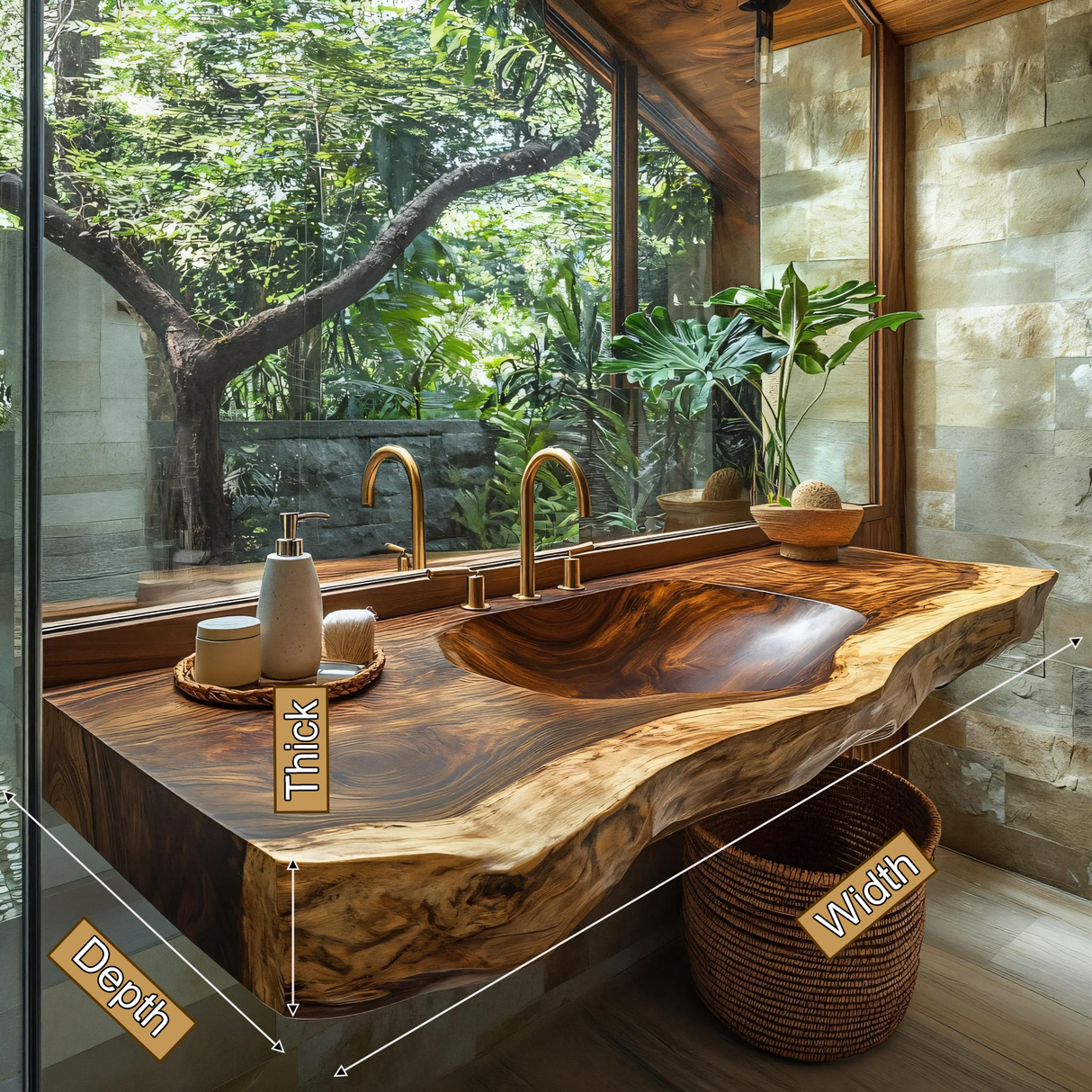 Arvessa Live Edge Solid Wood Floating Bathroom Vanity with Integrated Sink SPA256586 - Timberustic Floating Bathroom Vanity with Integrated Sink