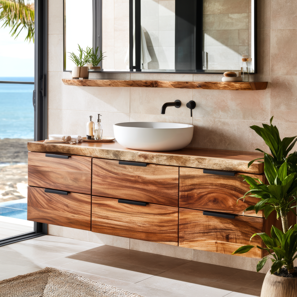 Arvion Live Edge Solid Wood Floating Bathroom Vanity with Drawers SPA245566 - Timberustic Floating Bathroom Vanity With Drawers